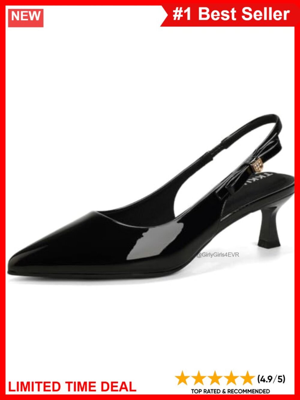 Slingback Kitten Heels Pointed Toe Pumps Adjustable Buckle Bow